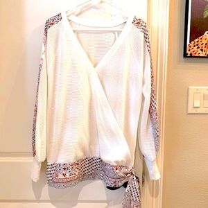 Unbranded Bohemian Patchwork Waffle Weave Surplice Top Size Medium